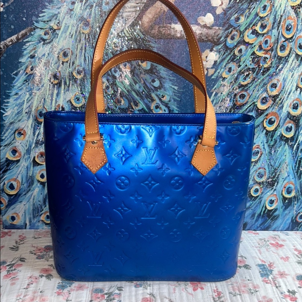 Vintage Louis Vuitton Vernis Houston Tote Handbag Painted Electric Blue